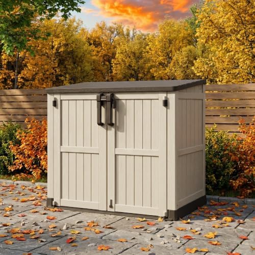 Outdoor Storage Box 36 Cu Ft with Lockable Doors, Portable Horizontal Outdoor Storage Shed -Waterproof Outdoor Storage Cabinet for Garden Brown-Beige by Unknown