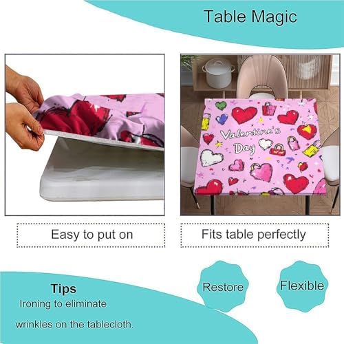 Tablecloth Elastic Fitted, Love is in The Air Pattern Printed on Washable Fitted Picnic Table Cover, Great for Restaurants Family Events, Fit for 42" x 42" Square Tables - Image 3
