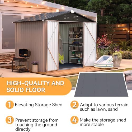 Aoxun 8'x6' Shed with Floor Galvanized Steel Outdoor Storage Shed Brown - Image 3