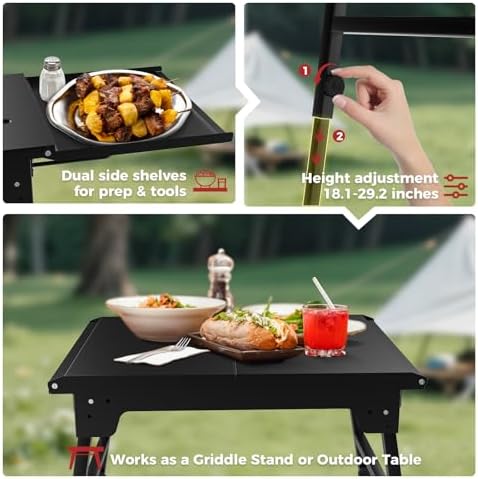CAMPLUX Griddle Stand for 17” / 22” Tabletop Griddles, Foldable Grill Stand with Dual Side Shelves, 18.1–29.2” Adjustable Height, Anti-Rust Outdoor Griddle Table for Camping & Tailgating - Image 4