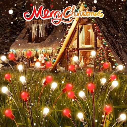 OZS 6Pack Total 48LED Solar Garden Lights Christmas Fairy Outdoor - Solar Firefly Lights Fairy Outdoor, Sway by Wind, Waterproof for Pathway Patio Yard Christmas Decorations(Red&White) by OZS