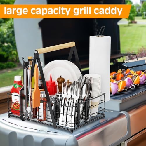 Grill Caddy with Paper Towel Holder, Picnic BBQ Condiment Utensil Organizer Caddy for Rv, Camping Accessories, Camping Essential, Camper Must Haves, Barbecue Tool Sets - Image 2