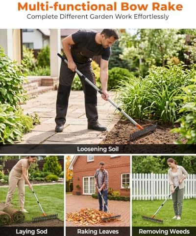 77'' Bow Rake for Soil Leveling, 17 Tines Heavy-Duty Garden Rakes - Image 6