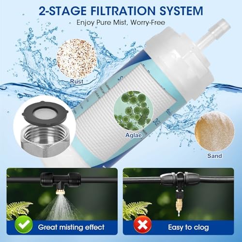 75FT Misters for Outside Patio – Outdoor Misting Cooling System with 20 Brass Nozzles, 3/4" Adapter & Water Filter, Upgraded Pre-Assembled, Large Area Cooling for Garden, Patio, Pool, Backyard - Image 4