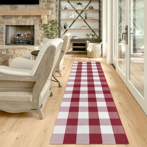 IOHOUZE Christmas Buffalo Plaid Runner Rug 2x8, Washable, Red White - Image 4