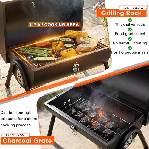 HaSteeL Portable Charcoal Grill with 6 BBQ Tools, Small for 1-3 People - Image 3