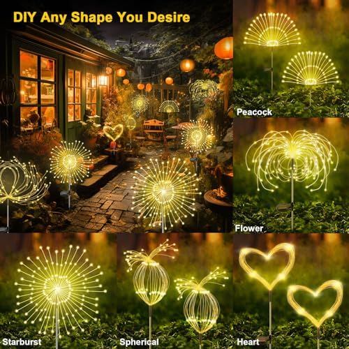 Solar Garden Lights Outdoor, 2 Pack 120 LED Twinkling Firework Lights Decorative with 2 Modes, Outdoor Waterproof Solar Starburst Light for Outside Yard Pathway Garden Decor, Warm White - Image 4
