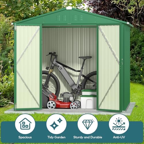 Gizoon 8 x 6 FT Outdoor Storage Shed, Galvanized Metal Garden Shed, Green - Image 3