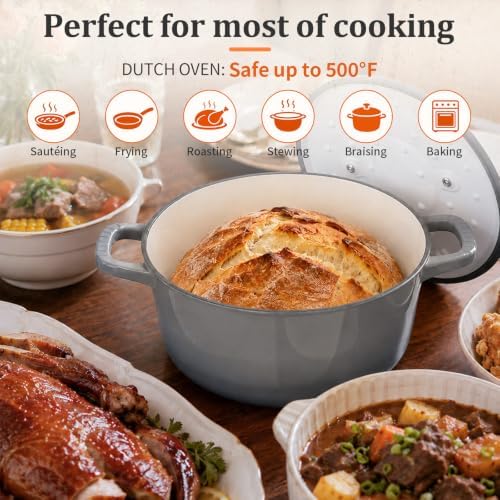 Winado 7.5 Qt Enameled Cast Iron Dutch Oven Pot with Lid, Black‑Gray Ombre - Image 3