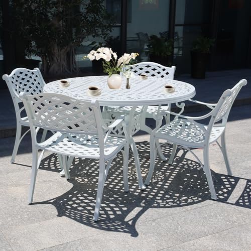 48.23" Patio Dining Table, All-Weather Cast Aluminum Table with 2.36" Umbrella Hole, Patio Furniture Table, Outdoor Dining Table for Backyard and Poolside - Image 2