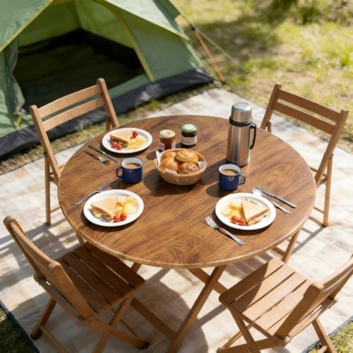 LUSHVIDA Round Tablecloth, Fitted Table Cloth for 36"-44" Tables, Pine - Image 3