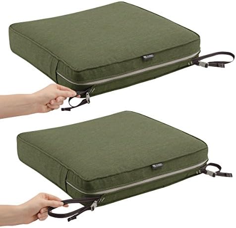 Classic Accessories Montlake Water-Resistant 21 x 21 x 3 Inch Square Outdoor Seat Cushion, Patio Furniture Chair Cushion, Heather Fern Green, Outdoor Cushion Cover - Image 6