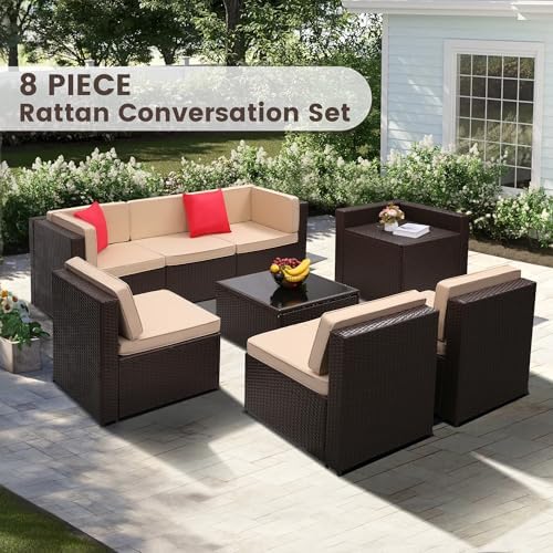 KROFEM 8 Piece Patio Furniture Set, Outdoor Modular Conversation Set - Image 2