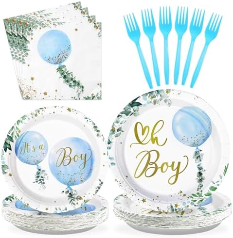 Grencian 96 PCS Boy Watercolor Blue Balloon Party Supplies, Serves 24 by Grencian