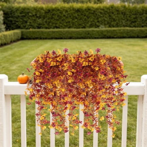 RECUTMS 3PCS Artificial Fall Hanging Flowers Fake Mums for Outdoors - Image 5