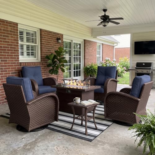 LayinSun 7 Pieces Outdoor Patio Furniture Set with Fire Pit Table by LayinSun