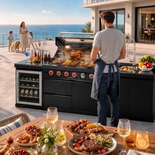 95.6" 6-Burner Modular Outdoor Kitchen Island, 85,000 BTU Propane Gas Grill - Image 6