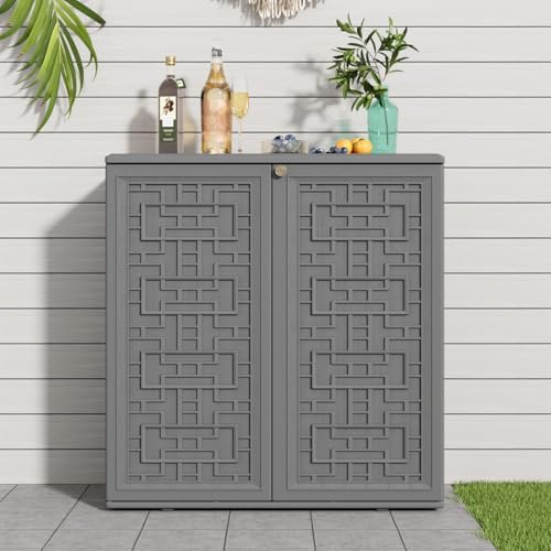 KINYING Outdoor Storage Cabinet Waterproof, Resin 62 Gallon Deck Box for Patio Furniture Cushions, Garden Tools, Pool Tools and Kids’ Toys (Grey with 1 Shelving) - Image 2