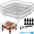 Air Fryer Accessories with 8pcs Foot Cover - 8" Square 3 Stackable Dehydrator Racks Fits 5.8 QT Air Fryer Racks for Cosori, Instant Vortex, Nuwave, Ninja Foodi Grill 304 Stainless Steel by Lancisism