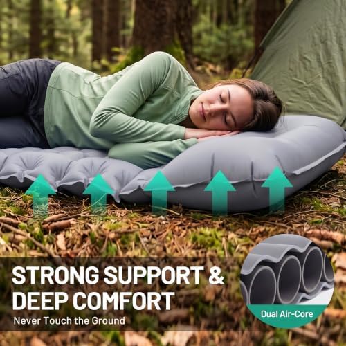 Overmont Ultralight Camping Sleeping Pad with Pillow, Built-in Foot Pump - Image 4