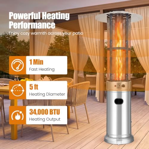 Tangkula Propane Patio Heater with Wheels, Easy Ignition, 34,000 BTU - Image 2