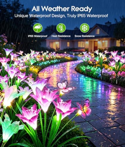 KOOPER Solar Lights Outdoor Garden Decor 10 Pack, 40 Lily Flowers and 30 Swaying Butterflies, IP65 Waterproof 7 Color Changing Solar Flower Lights for Yard Patio Pathway, Gifts for Mom Women Grandma - Image 4