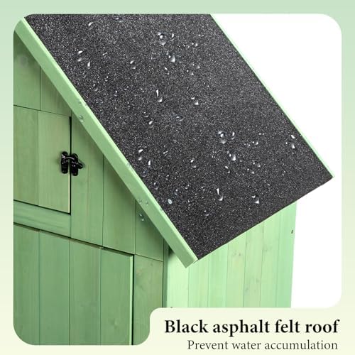VINGLI Outdoor Wooden Storage Shed, Garden Shed Outside Tool Cabinet with Safety Latch, Patio Storage Organizer (Light Green) - Image 6