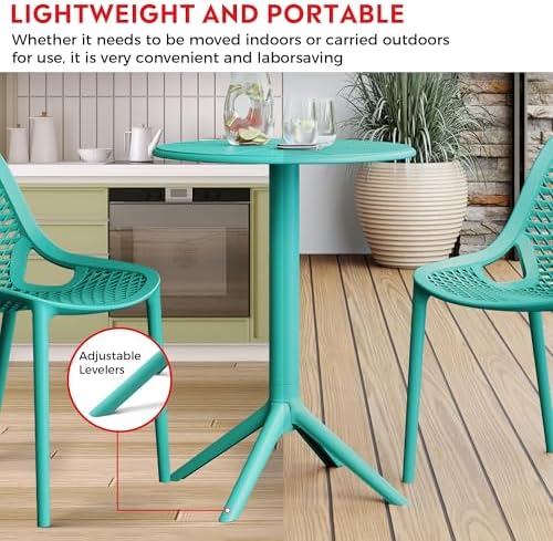 Costaelm Patio Table for 4-Person, Outdoor Patio PP Round Dining Table, All-Weather Bistro Dining Table for Backyard Deck Porch Poolside, Turquoise - Image 7