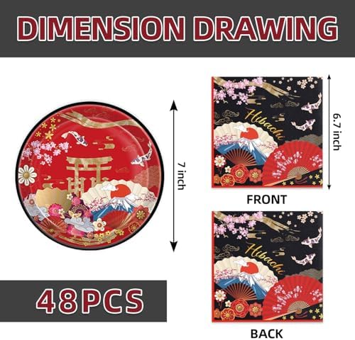 40pcs Red Gold Hibachi Party Decorations Hibachi Plates and Napkins for Hibachi Japanese Style Barbecue Party Decorations Supplies.Suitable for 20 Guests. - Image 2