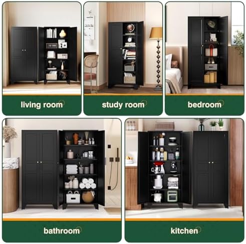 Letaya Metal Pantry Storage Cabinet with Door and Adjustable Shelves,Black - Image 6