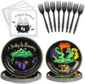 125Pcs Halloween Baby Shower Tableware, A Baby is Brewing Paper Plates Napkins Forks|Spooky Cauldron & Footprint Design, for Halloween Gender Reveal Bash Celebration by Rokochoes