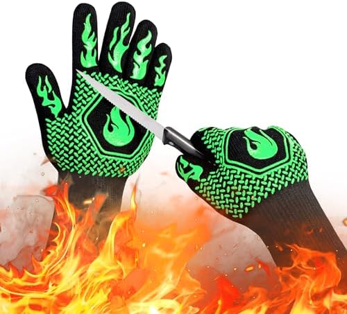 BBQ Gloves 1472F Heat Resistant Non-Slip Silicone 13.5in (Green) by DKHDBD