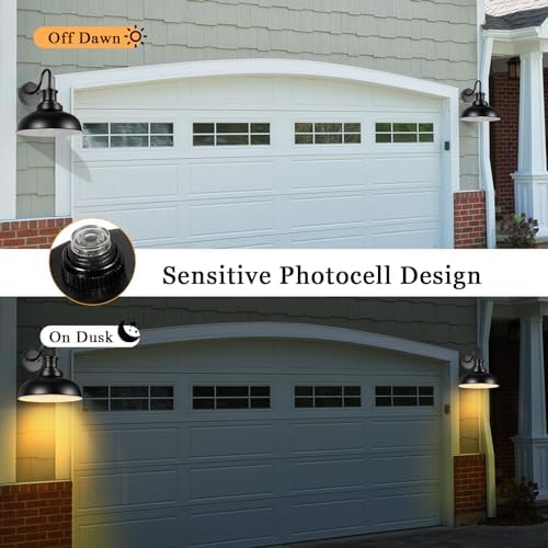 Dusk to Dawn Outdoor Barn Light Outdoor Wall Sconce Farmhouse Exterior Wall Mount Light Vintage Outside Wall Lighting Fixture Industrial Black White Lantern for Porch Garage Patio,1 Pack - Image 2