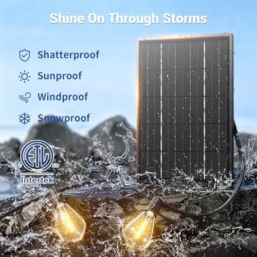 100FT Solar String Lights Outdoor Waterproof, 35+1 LED Solar Powered Lights with Remote Control, 3 Light Modes & Dimmable, USB-C Charging for Patio, Backyard, Garden, Camping - Image 4