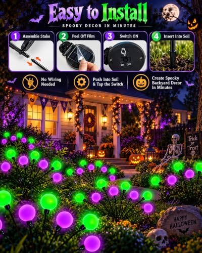 OZS 6Pack 48LED Solar Firefly Halloween Lights Outdoor for Party Decor - Image 7