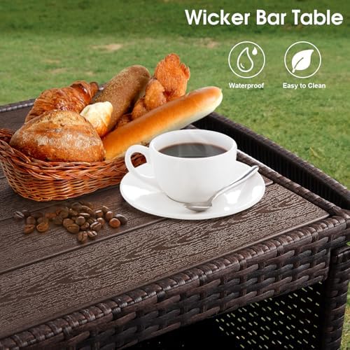VINGLI Wicker Outdoor Bar Cart with Storage & Rolling Wheels, Patio Bar Table w/Shelf, Outdoor Storage Cabinet Buffet Cabinet Grill Cart for BBQ Pool Patio Kitchen, Brown - Image 4