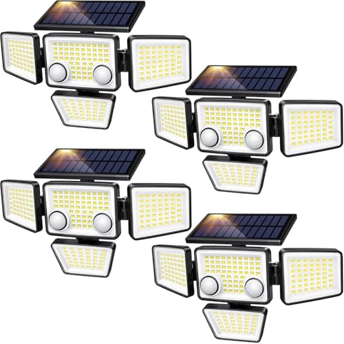 LYWALT Solar Outdoor Lights - 3000LM 188 LED Motion Sensor Outdoor Lights, 4 Heads Security Light,IP65 Waterproof, Easy Install,270°Wide Angle Flood Wall Light with 3 Modes for Backyard Yard by LYWALT