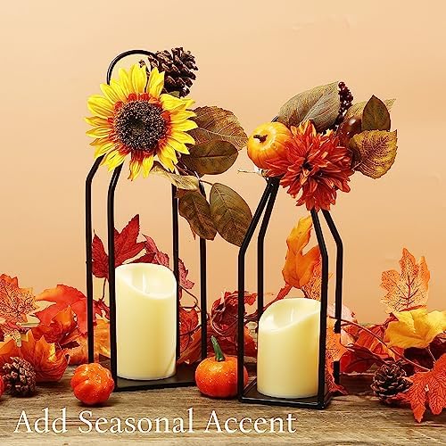 Perfnique Modern Farmhouse Lantern Decor, 15'' 13'' Set of 2 Black Metal Lantern, 2 LED 6hr Timer Flameless Candles ＆ Remote Timer, Lanterns Decorative for Outdoor, Home, Indoor, Patio, Christmas - Image 4