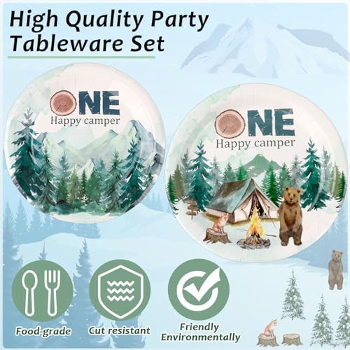 96Pcs One Happy Camper Birthday Decorations Camping 1st Plates and Napkins - Image 4