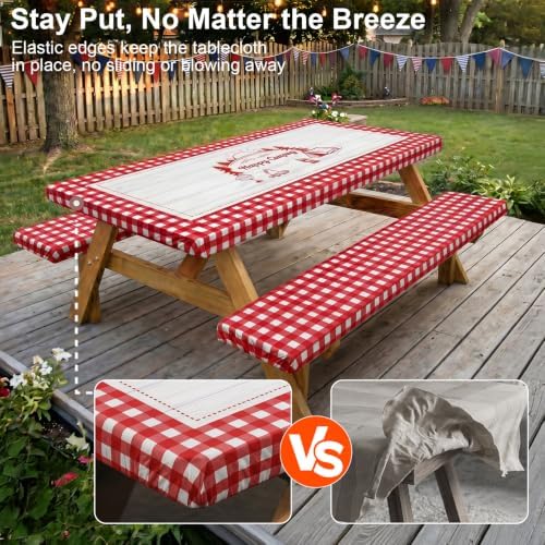 Picnic Table Cover with Bench Covers Camping Tablecloth Set with Pocket - Image 3