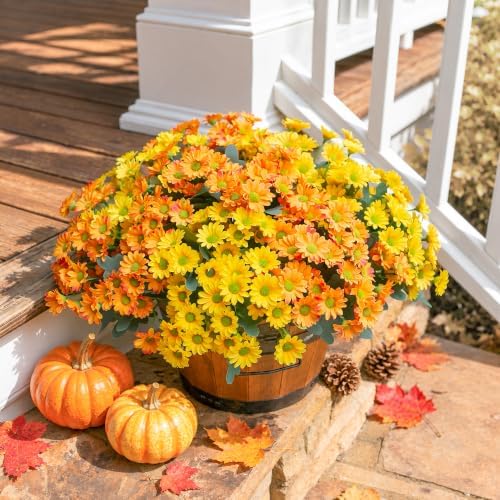 Daisy Artificial Flowers for Outdoors Summer Fall Decoration, 6 Bundles Fake Mums Silk Flowers for Outside Look Real UV Resistant Fake Plants Faux Flowers for Planter Front Door Home Indoor Porch, Mix - Image 3