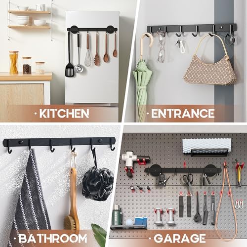 Magnetic Utensil Holder For Fridge, Heavy Duty Magnetic Coat Rack For Metal Door, Magnetic BBQ Tool Rack, Strong Magnet Bar With 6 Hooks Storage Hanger Hanging Kitchen Utensil, Coat, Towel, Grill Tool - Image 2