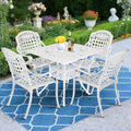 MEETWARM 5-Piece Outdoor Patio Dining Set, All-Weather Cast Aluminum Patio Conversation Set for Backyard Garden Deck with 4 Chairs, 4 Cushions and 35.4" Square Table with Umbrella Hole, White by MEETWARM