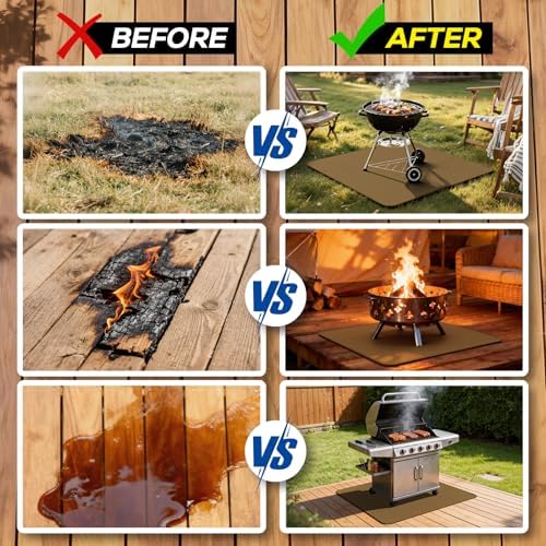FLASLD Heavy-Duty Under Grill Mat 42inch Square Fire Pit Mat,3 Layers Fireproof Waterproof Grill Pads Protect for Deck,Patio,Outdoor Charcoal,Smokers,Wood Floor,Indoor Brown Fireplace Reusable - Image 6