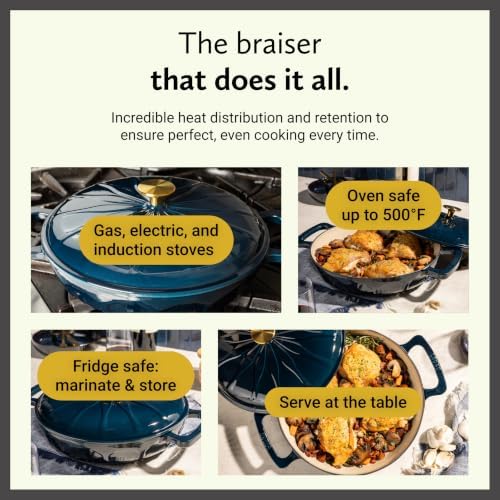 3.6 Quart Luxe Enamel Casserole with Gold Knob, Marine - Image 4