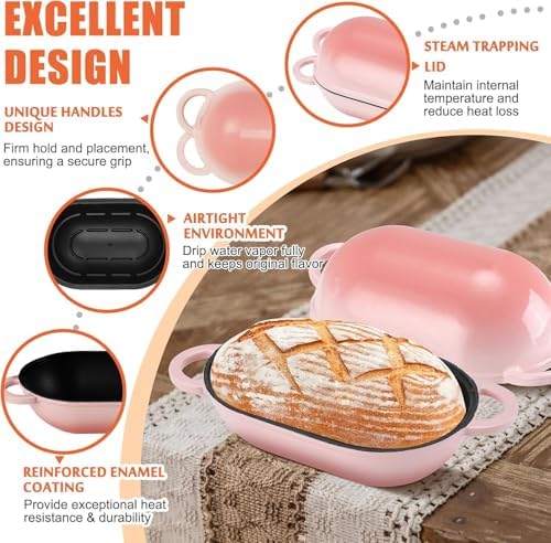 2.5 QT Enameled Cast Iron Sourdough Bread Oven, Loaf Pan with Lid - Image 4