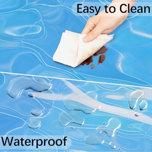 Fitted Round Tablecloth with Umbrella Hole and Zipper Ocean Outdoor Elastic Table Cloth 36"-44" Oil-Proof Waterproof Blue Water Patio Table Cover for Picnic Party - Image 5
