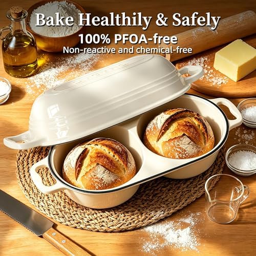 Enameled Cast Iron Double Round Bread Loaf Pot with Lid –Cream White - Image 7