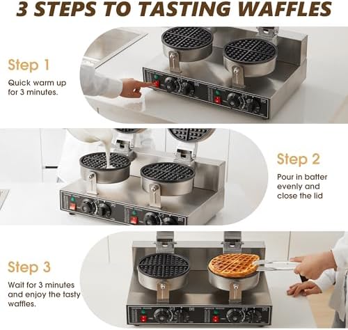Commercial Waffle Maker, 2400W Waffle Iron, Professional Waffle Baker Machine with Temp and Time Control, Non-Stick Baking Pan Stainless Steel for Restaurant Bakeries Kitchen Home - Image 6