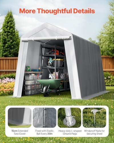 VEVOR Outdoor Storage Shed, 7 x 12 ft Portable Storage Tent with Roll-up Door & Vents, Waterproof Canopy Shed Shelter, Heavy Duty Frame, Patio Garage Carport for Motorcycle, Lawn Mower, Bike, Grey - Image 6